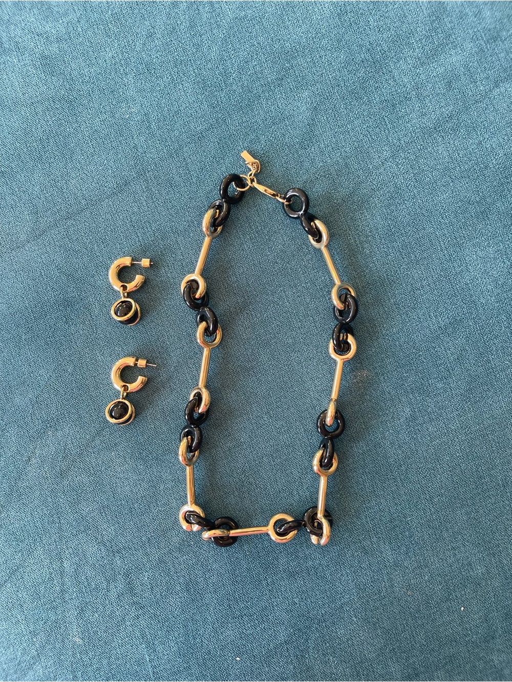 Zara Gold and Black Link Necklace with Matching Earrings